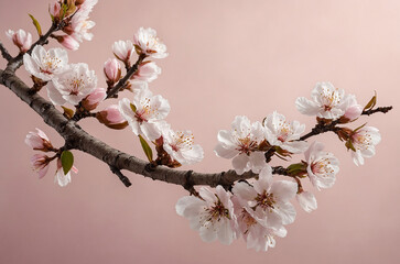 Obraz premium Cherry blossom branches with falling petals on a soft pink background