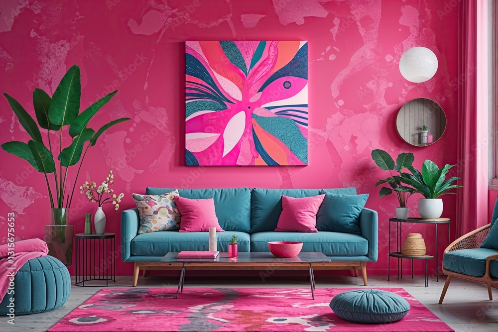 Poster lively pink abstract canvas art with dynamic patterns