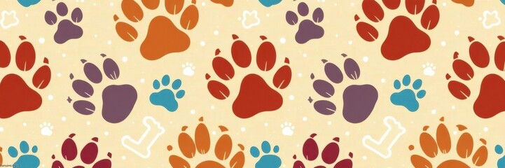 Illustration of a dog's paw with a bone in vector format as a seamless pattern for a wallpaper or background, doodle style, vector art, animal illustration