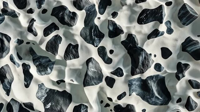 Abstract black and white Dalmatian Jasper pattern resembling cowhide texture.