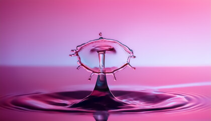 Captivating Water Drop Collision on Vibrant Pink Gradient Backdrop