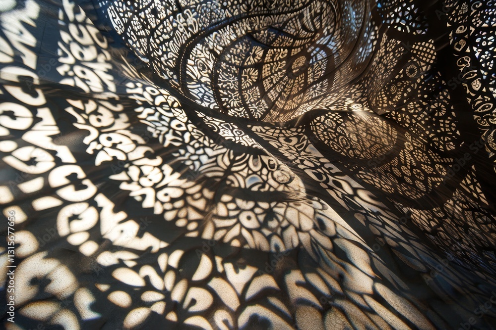 Poster a close-up of intricate lacework casts beautiful patterns of shadow and light, creating a mesmerizin