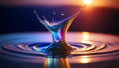 Vibrant Colorful Water Crown Splash with Reflections – Macro Fluid Art
