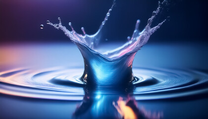 Vibrant Colorful Water Crown Splash with Blue Hues Reflections – Macro Art