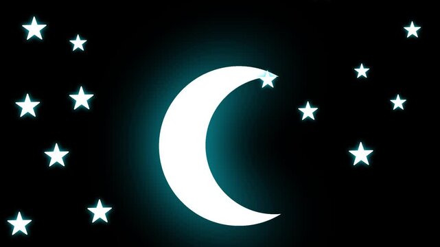 White moon and stars with blue light.