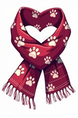 Obraz premium Isolated heart-shaped vector scarf with dog paw seamless pattern and scalloped edges, vector scarf, isolated, pattern