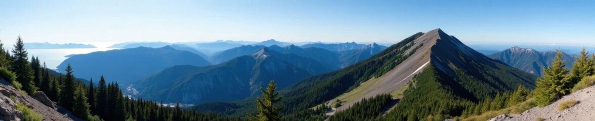 Obraz premium Panoramic view of Hurricane Ridge, Olympic National Park's summit, view, trees