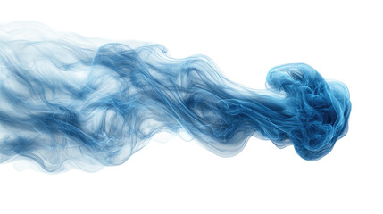 Blue smoke swirling on a white background with smooth and colorful waves