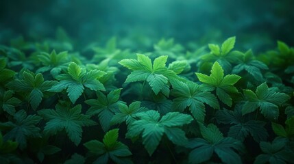 Lush green leaves, forest floor, twilight, nature