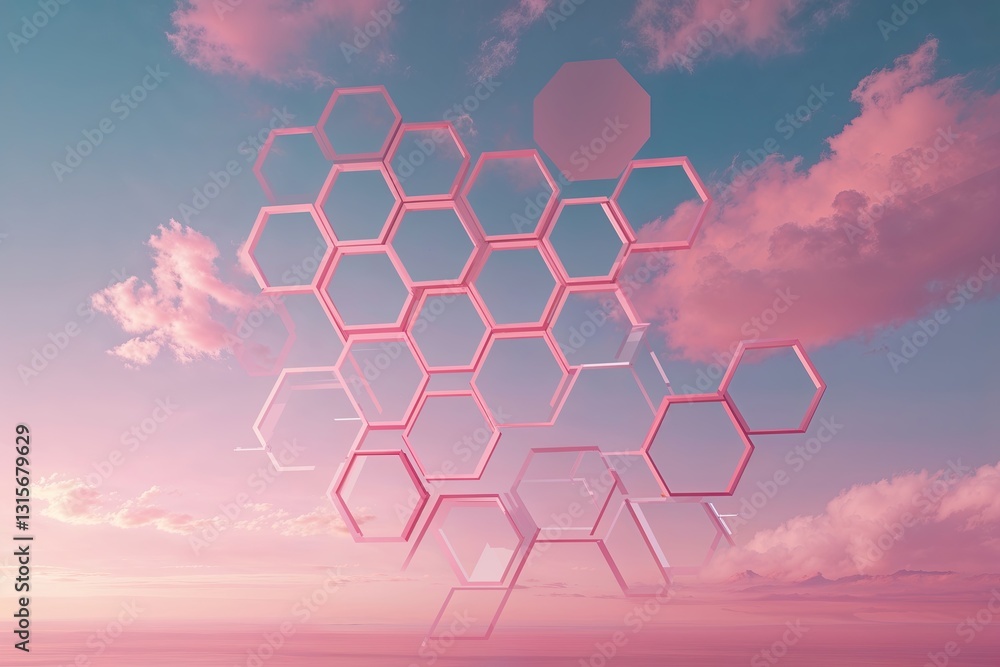 Poster modern hexagonal grid pattern on soft pink gradient background for stylish banners