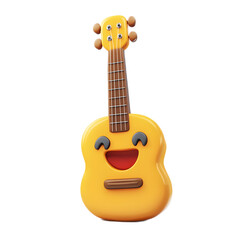 Obraz premium Cheerful Yellow Guitar Emoji Toy Playful Musical Instrument Character Design