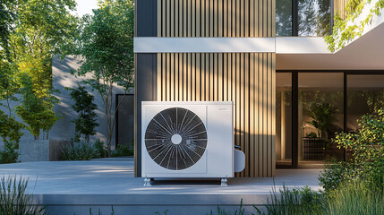 Modern Heat Pump on Contemporary Home Exterior