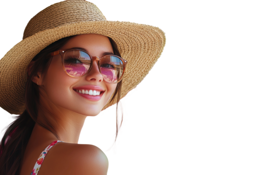 young woman wearing sunglasses isolated on transparent background