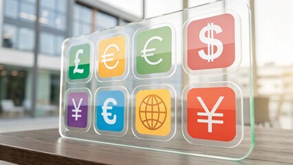 A sets of vector of currency signs in the exchange shop, exchange rate to economy ratio concept.