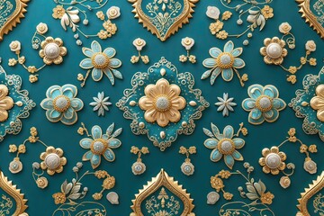 Elegant Teal Background with Intricate Motifs for Event Celebrations