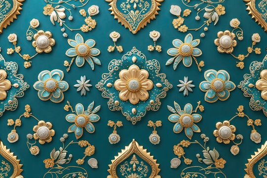 Elegant Teal Background with Intricate Motifs for Event Celebrations