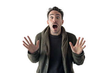 young man screaming isolated on transparent background