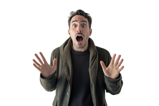 young man screaming isolated on transparent background