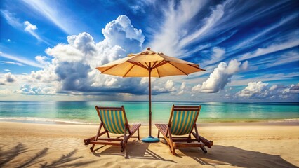 Serene Beach Retreat: Sun Loungers and Umbrella by the Ocean