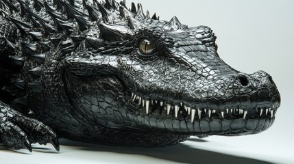Fototapeta premium A massive crocodilian beast with obsidian-black scales, its ridges forming jagged crystalline spikes