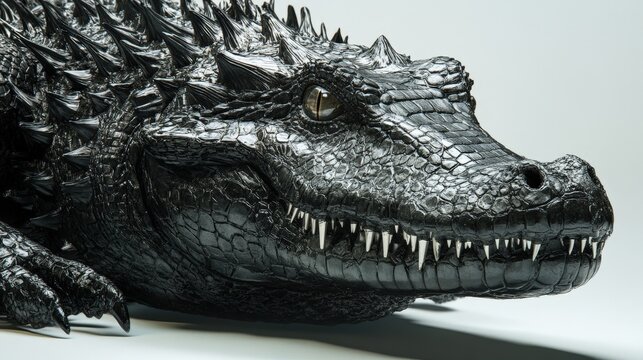 A massive crocodilian beast with obsidian-black scales, its ridges forming jagged crystalline spikes