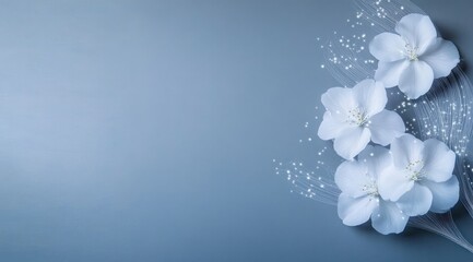 Elegant White Flowers  Glowing Lines  Blue Background  Floral Design  High Resolution Imag