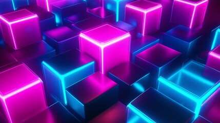 Obraz premium Abstract 3d background, Neon cubes, Generative ai