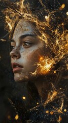 Golden Radiance: A Surreal Portrait of Feminine Energy