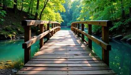 Obraz premium Old wooden bridge with water erosion overlay texture , weathered wood, dilapidated bridge, creek crossing
