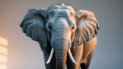An Asian tusker on gray background