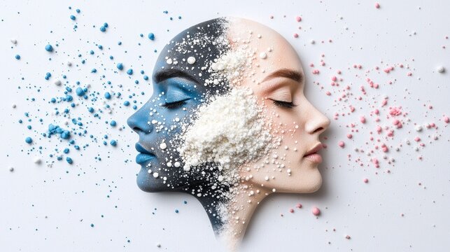 Surreal Face Art  Dual Identity  Fantasy Portrait  Abstract Beauty