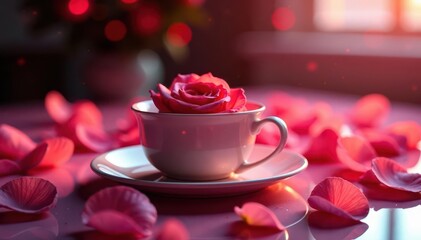 Fototapeta premium Subdued lighting, rose petals, fine china, crystal glassware, soft lighting, crystal, luxury