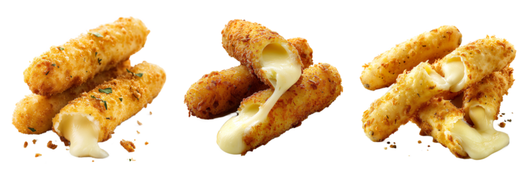 Set Mozzarella Sticks with melting cheese isolated on transparent background