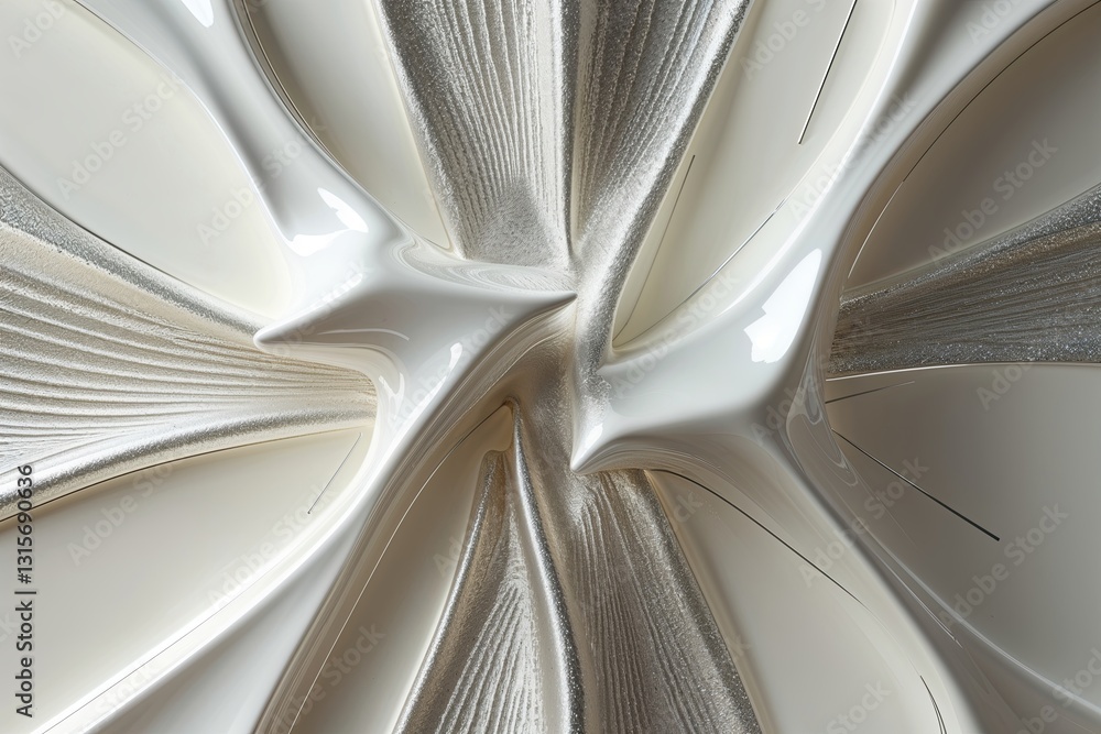 Aufkleber stunning three-dimensional abstract art on ivory canvas with shimmering silver lines and textured de