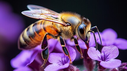 Honeybee on Purple Flower Close-up