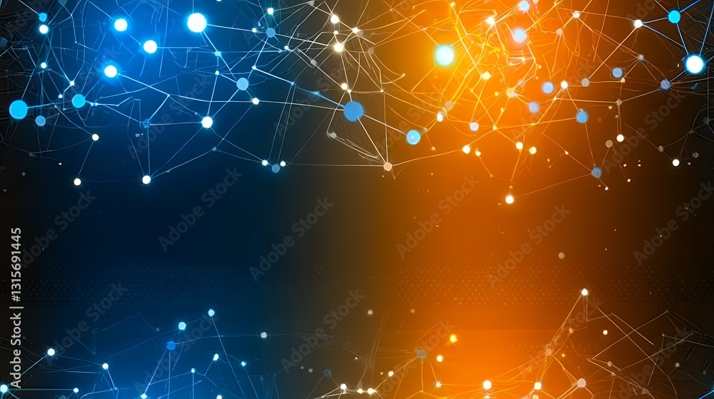 Poster abstract network connection visualization blue and orange glowing lines and points digital backgroun