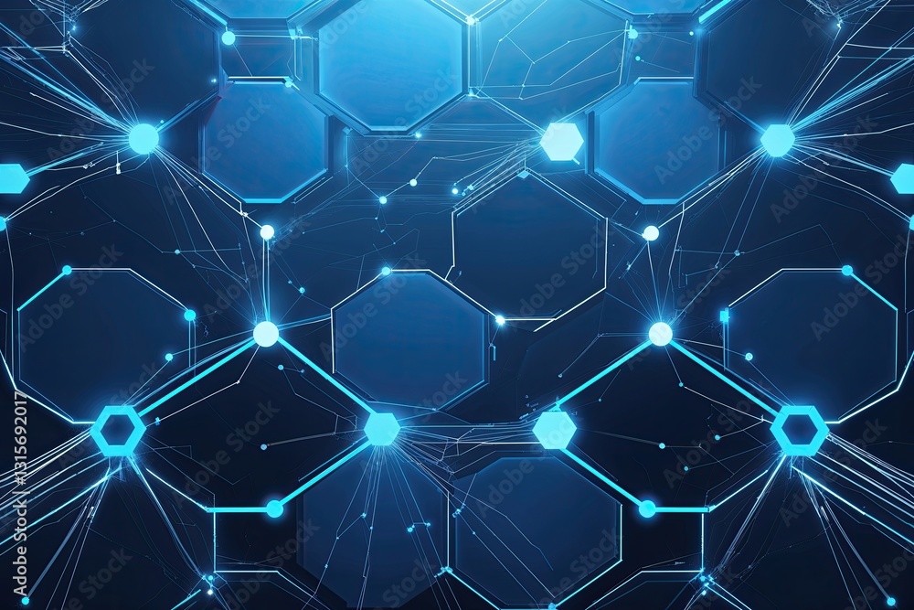 Poster futuristic blue hexagonal background featuring interconnected lines for technology innovation and de