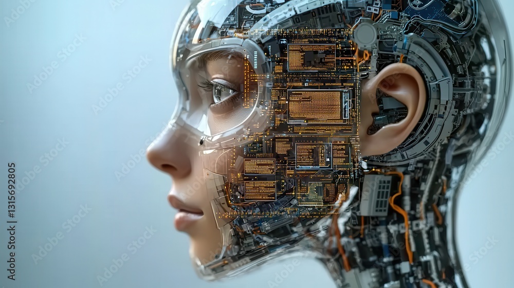 Aufkleber futuristic ai assistant managing corporate data efficiently in a high-tech environment digital art p