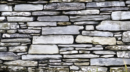 Gray stacked stone wall with layered rock formations creating a textured rustic background UHD 4K Image