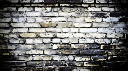 Aged black and white brick wall with signs of wear and peeling paint creating a rustic background UHD 4K Image