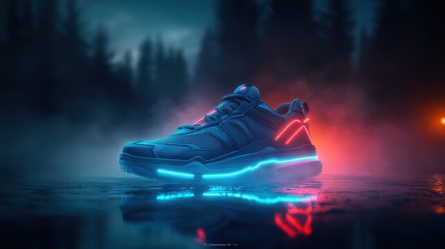 Neon Running Shoe in Misty Forest - Powered by Adobe