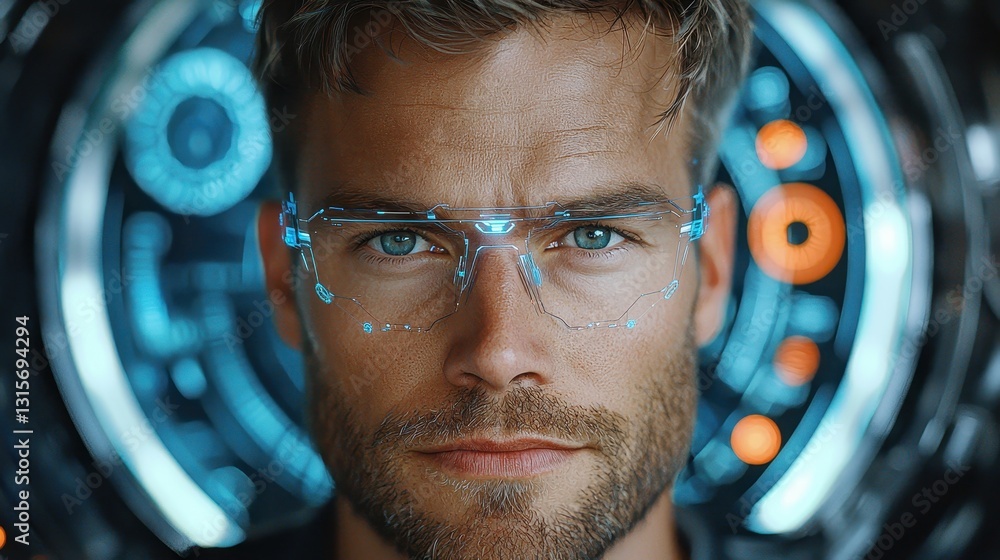 Poster futuristic startup founder innovates with ai-driven business strategies in a high-tech environment