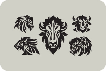 Abstract and Powerful bison Head Illustrations for Branding