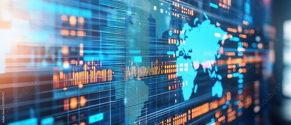 Aufkleber global cyber business network visualized through digital technology digital world data visualization