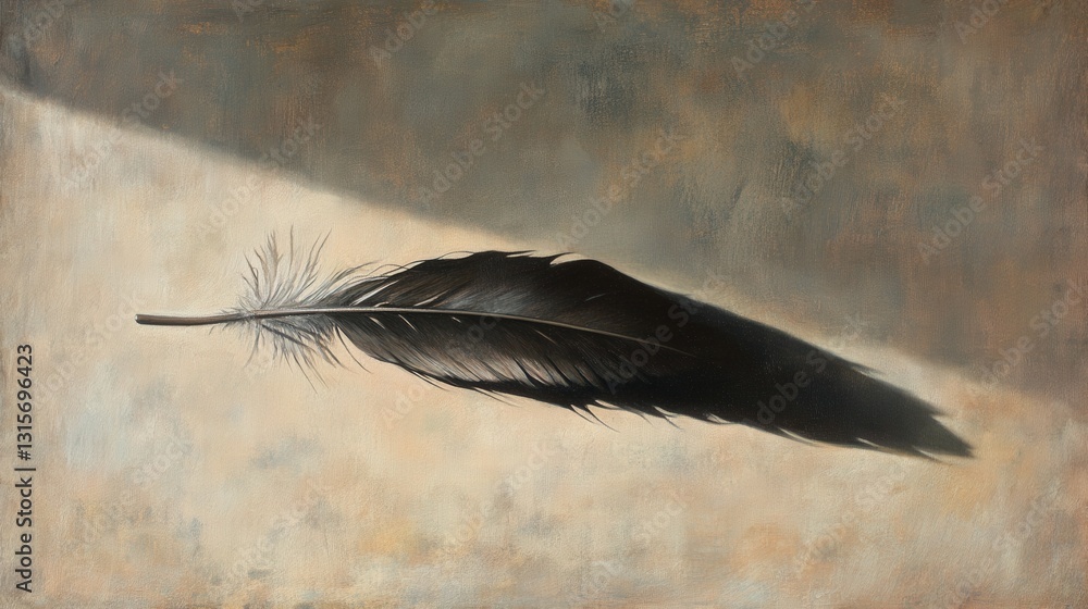 Poster a single floating feather casting a shadow the shape of a bird