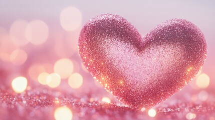 Fototapeta premium A stunning particle glow heart effect, with shimmering glitter floating gracefully in an infinite loop. The seamless background adds a soft and magical ambiance, isolated on white background