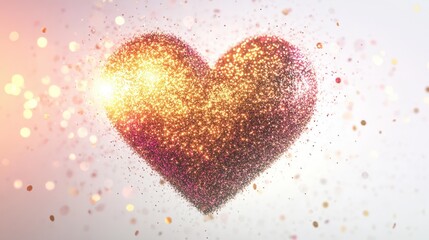 Obraz premium A stunning particle glow heart effect, with shimmering glitter floating gracefully in an infinite loop. The seamless background adds a soft and magical ambiance, isolated on white background