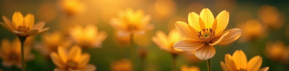 Delicate caps forming a golden abstract landscape, nature, flower power