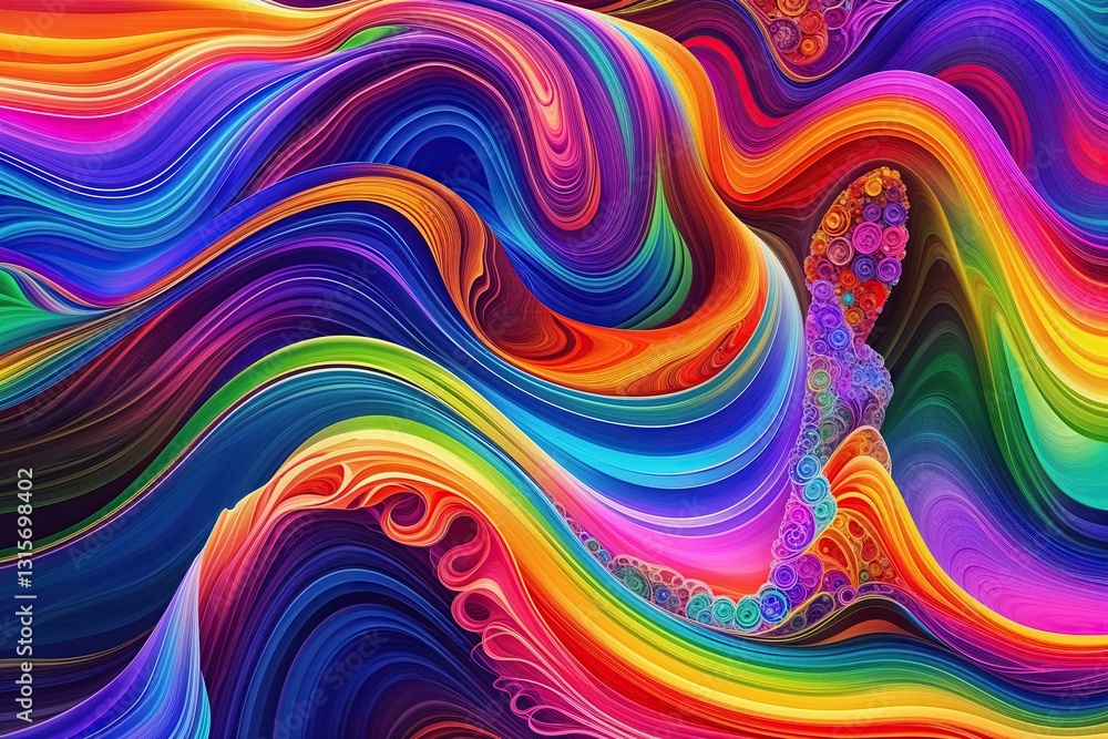 Poster vibrant psychedelic multicolor wave design with dynamic flow and eclectic hues