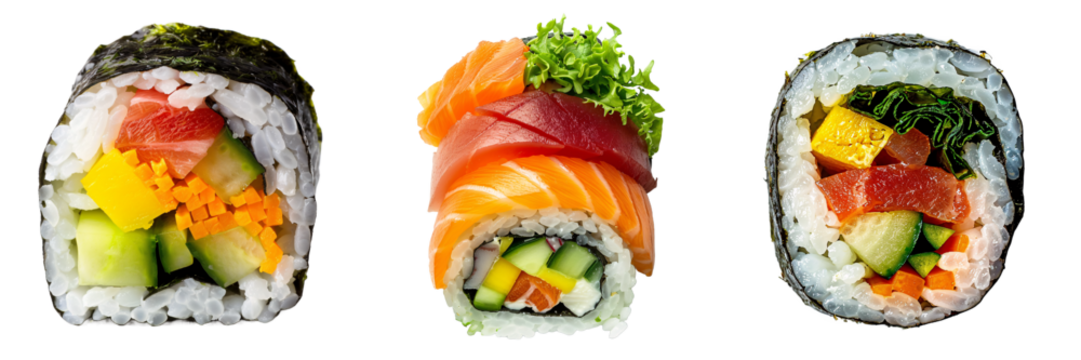 Set of A sushi roll makizushi isolated on transparent background